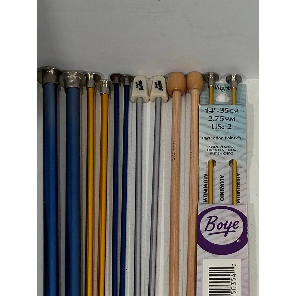 Vintage Mixed Knitting Needle Lot Boye Susan Bates Aluminum Bamboo 11 Pairs+